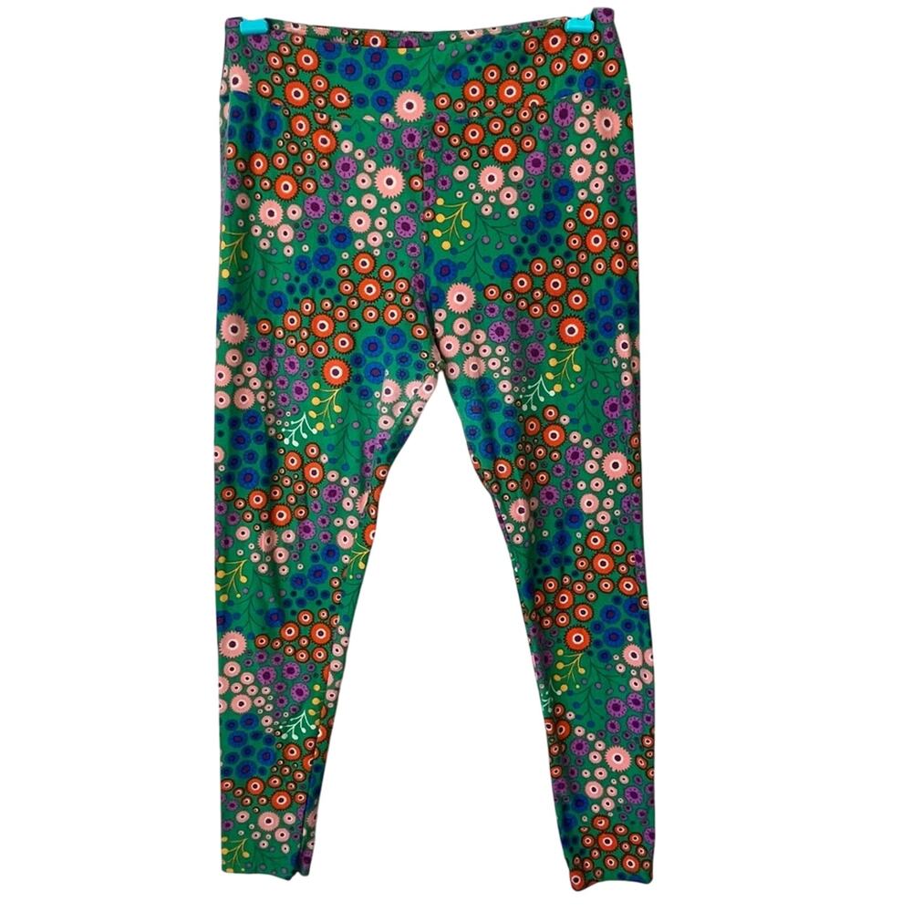 LuLaRoe Green / Pink / Yellow Patterned Leggings Size Tall and Curvy 12/18